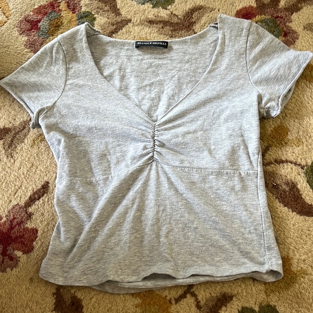 Brandy Melville grey vneck top (size S)